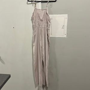 Sincerely Jules Plaid Jumpsuit, Light Pink/Tan and White, size XL